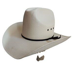 White Straw Cowboy Hat W/ Black Band Western Style Size 6 7/8 Durable Rancher